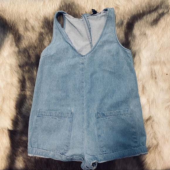 Forever 21 Deep V-Neck Denim Romper - Picture 2 of 4